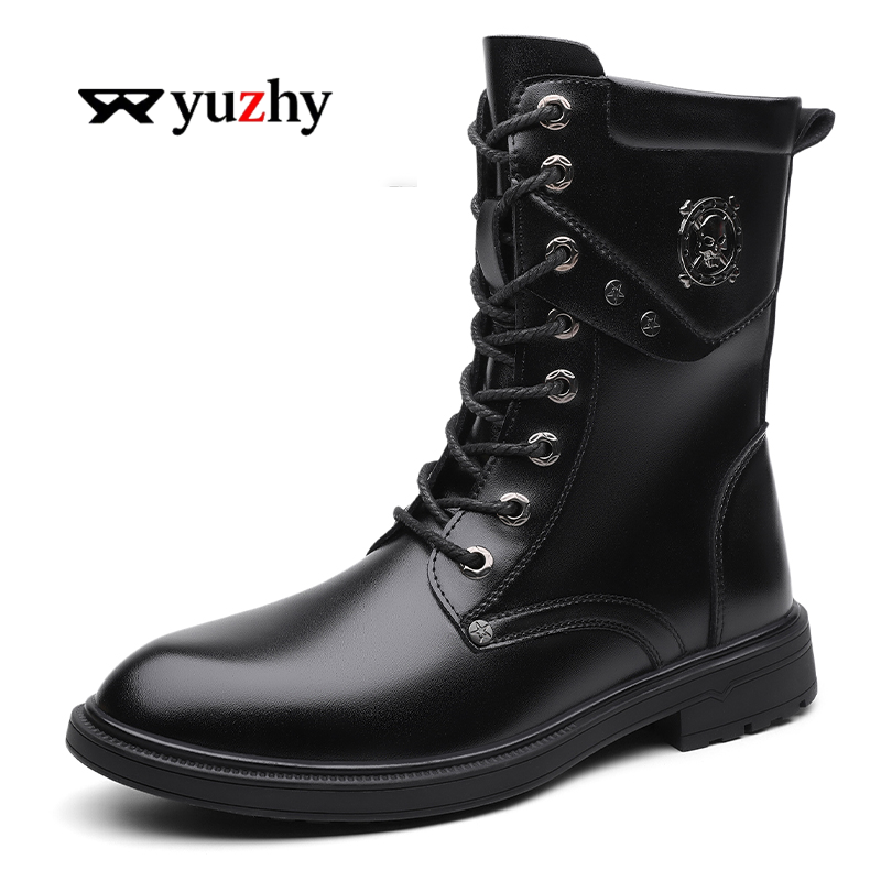 Men'S Shoes Black And White - أحذية بوت عالية الساق بنعل سميك