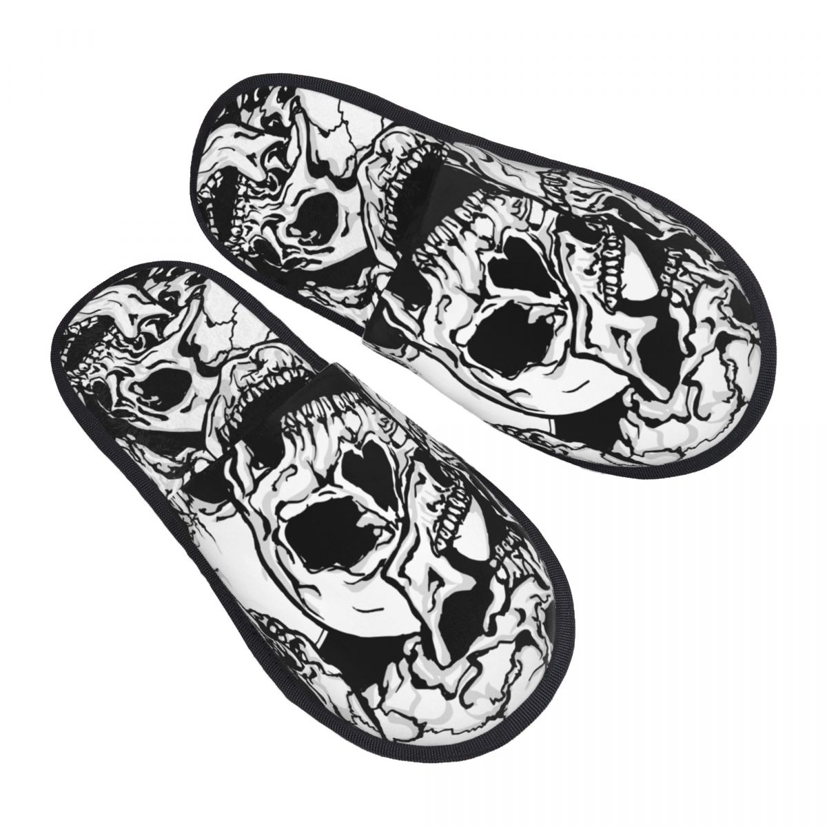 Men'S Shoes Black And White - داخلي أبيض وأسود الجماجم النعال الدافئة